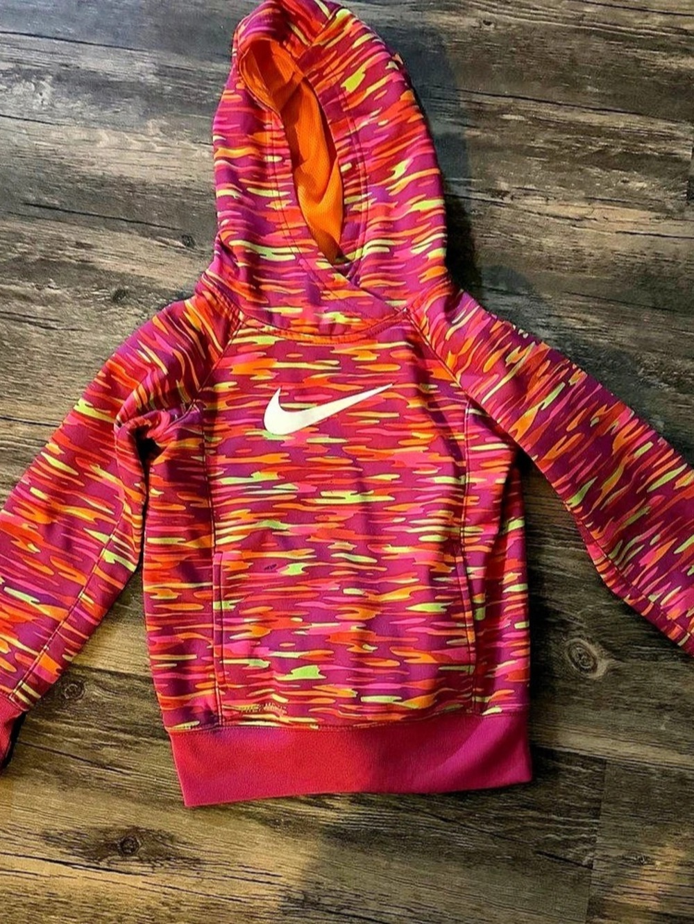 Nike Therma-FIT Girls Size 6 Abstract Hoodie Pink & Orange